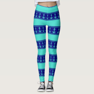 Türkisblaue Ankerküste Streifen Leggings