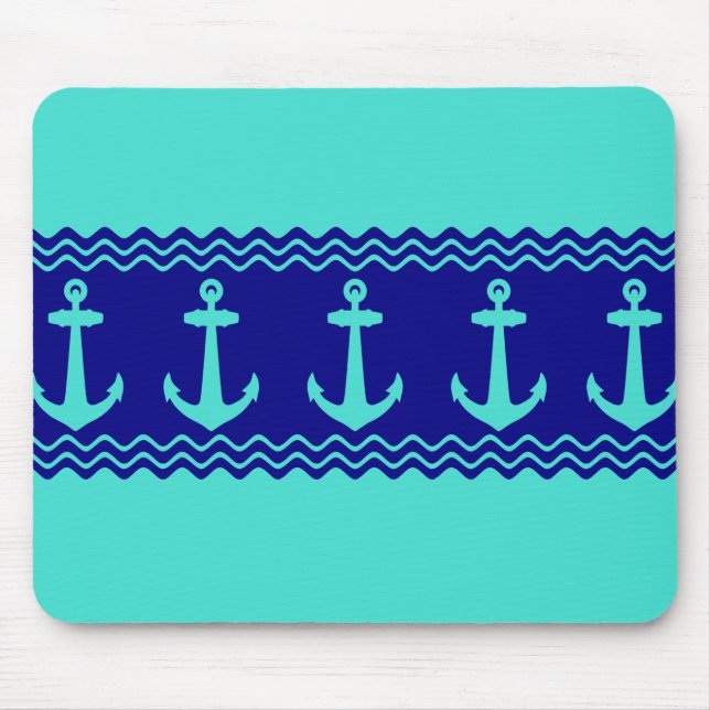 Türkisblaue Ankerküste Streifen Mousepad (Vorne)