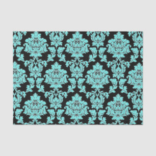 Türkisblaue Aqua Glitzer Schwarzer Damast Design Seidenpapier
