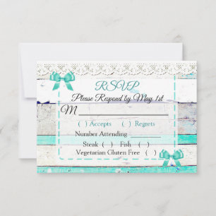 Türkisblaue Aquamarine Rustikale Holzverheiratung  RSVP Karte