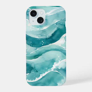 Türkisblaue Aquarell-Ozeanwellen abstrakt iPhone 15 Hülle