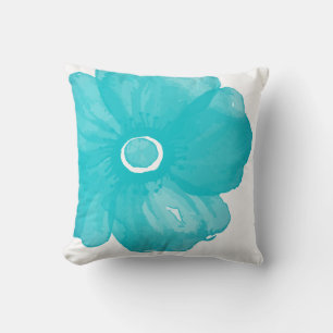 Türkisblaue Aquarellfarben Blume Kissen