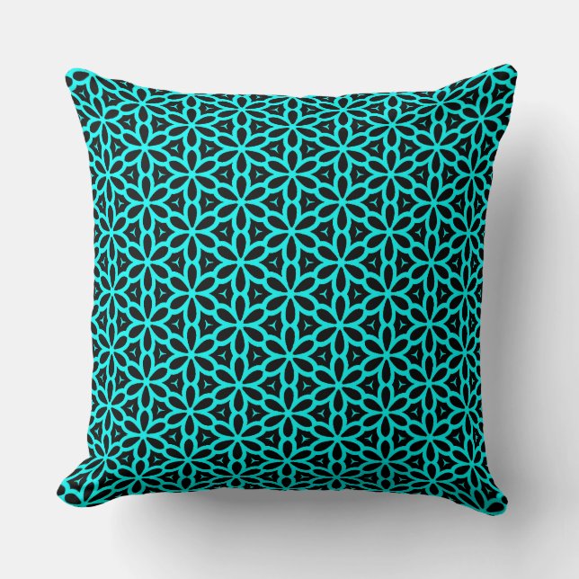 Türkisblaue Blume Pattern Sitzkissen Kissen (Vorderseite)