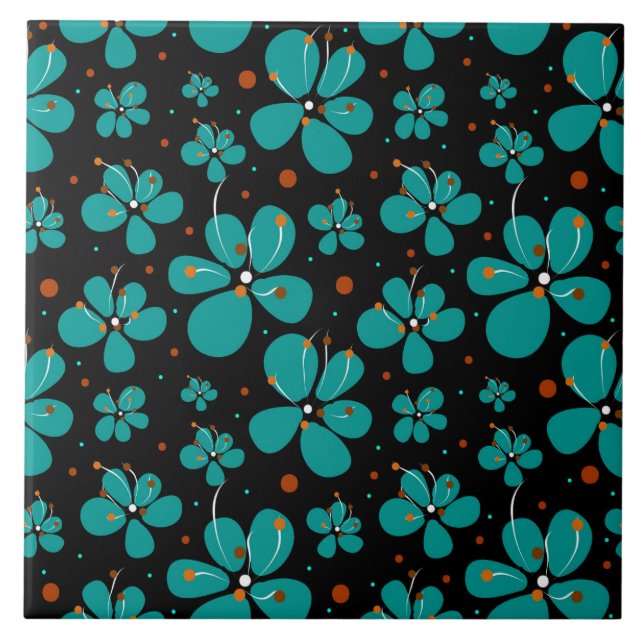 Türkisblaue Buttercup-Blume Fliese (Vorderseite)