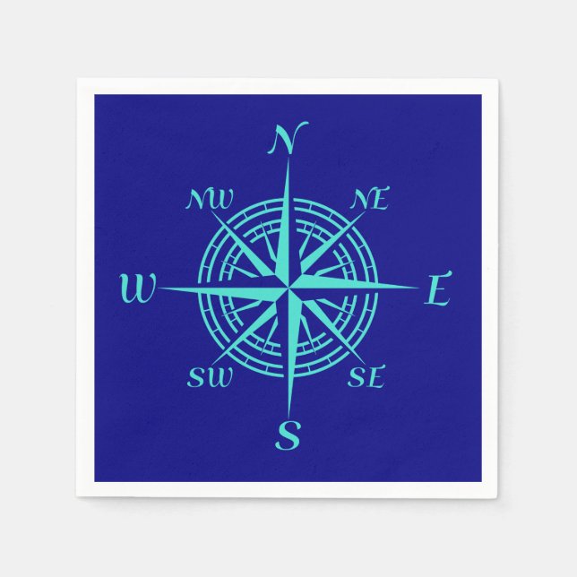 Türkisblaue Compass-Rose Serviette (Vorderseite)