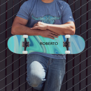 Türkisblaue fließende Streifen Skate Deck Skateboard