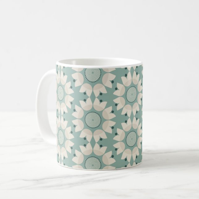 Türkisblaue Frühlingsblumen Kaffeetasse (Vorderseite Links)
