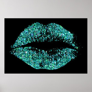 Türkisblaue Glitzer Lippen #2 Poster