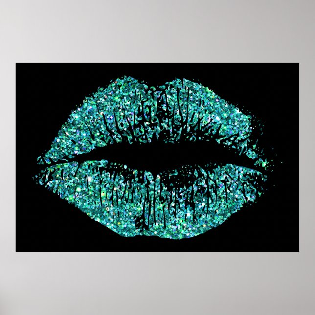 Türkisblaue Glitzer Lippen #2 Poster (Vorne)