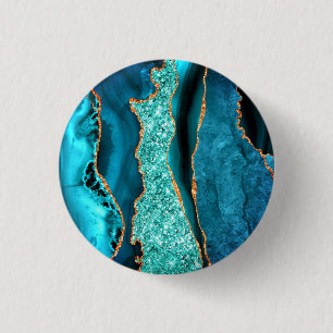 Türkisblaue Gold Glitter Marmor-Taste Button