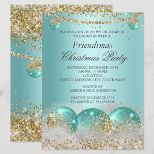 Türkisblaue Goldene Christbaumkugeln Friendsmas We Einladung