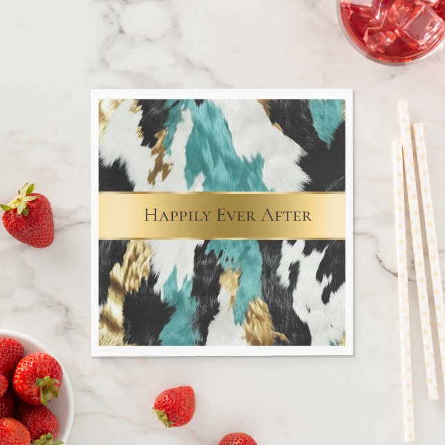 Türkisblaue goldene Schwarzwurzel-Hochzeit Serviette (Beispiel)