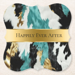 Türkisblaue goldene Schwarzwurzel-Hochzeit Untersetzer