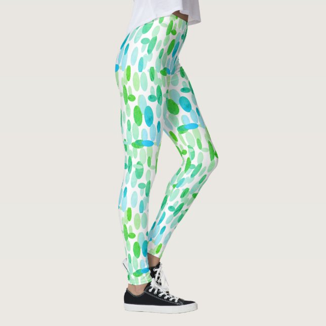 Türkisblaue, grüne Oval-Flecken Leggings (Rechts)