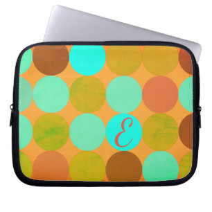 Türkisblaue grüne und orangefarbene Kreise Monogra Laptopschutzhülle