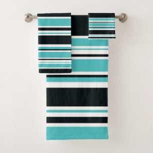 Türkisblaue, grüne und weiße Streifen Badhandtuch Set