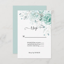 Türkisblaue Grüntöne Blumenhochzeit RSVP Karte