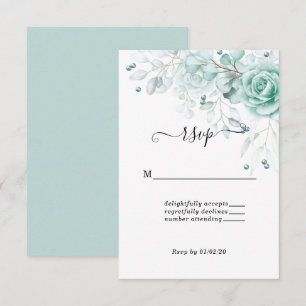 Türkisblaue Grüntöne Blumenhochzeit RSVP Karte