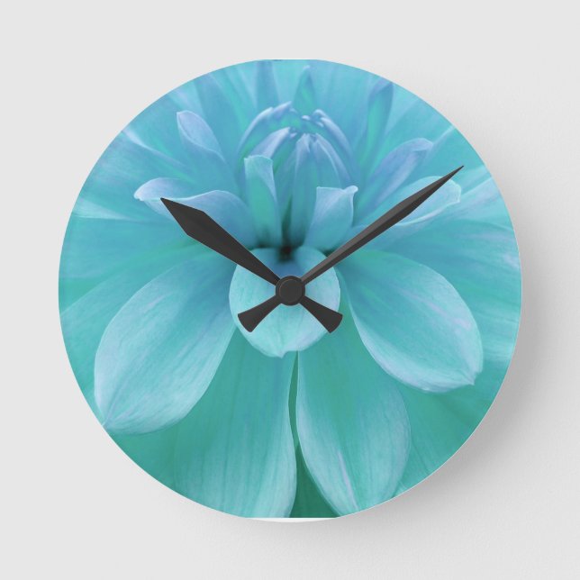 Türkisblaue, hellblaue Blume Runde Wanduhr (Vorderseite)