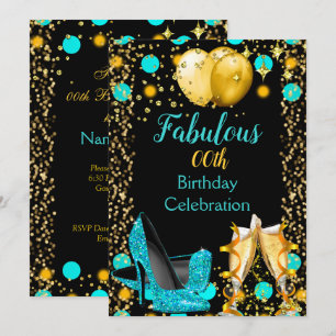 Türkisblaue High Heels Goldene Ballons Champagner  Einladung
