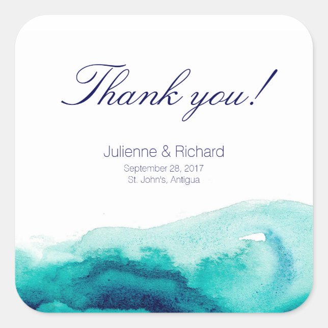 Türkisblaue Hochzeit Vielen Dank für Ihr Interesse Quadratischer Aufkleber (Vorderseite)