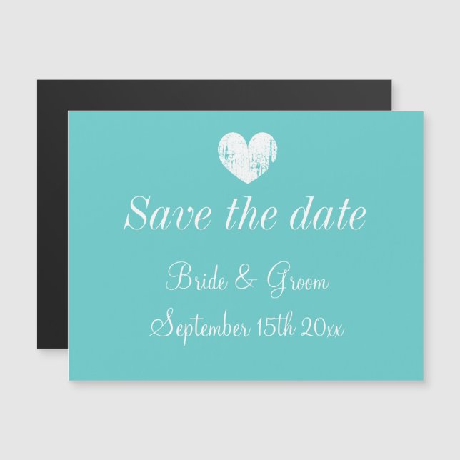 Türkisblaue Hochzeitenkarte Save the Date Magnetkarte (Vorne/Hinten)