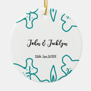 Türkisblaue Hochzeitspaar Name Datum flstylisch  Keramik Ornament