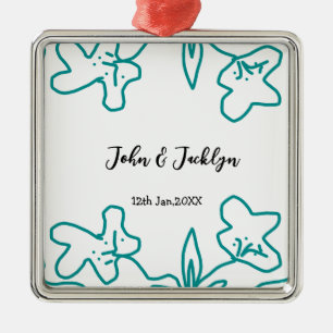 Türkisblaue Hochzeitspaar Name Datum flstylisch  Ornament Aus Metall