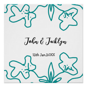 Türkisblaue Hochzeitspaar Name Datum stilvoll Poster