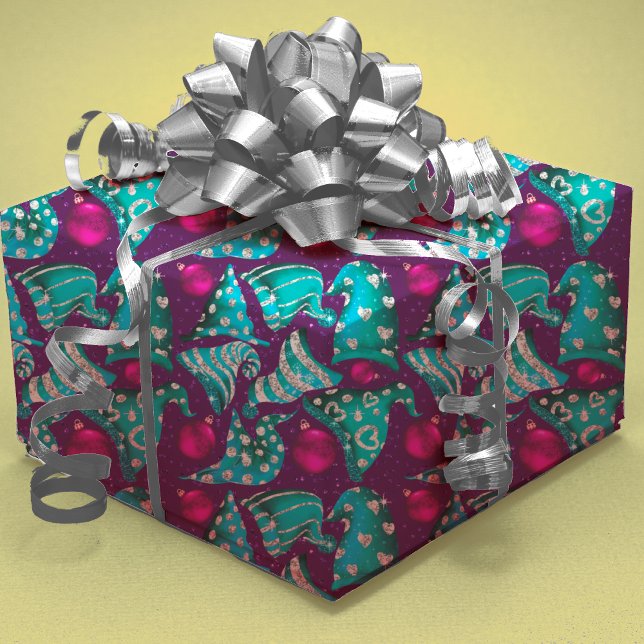 Türkisblaue Imitate Glitzer Gnome Weihnachten Geschenkpapier Set (Von Creator hochgeladen)