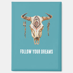 Türkisblaue Indianerstäbchen-Bullen-Horns-Skull Magnet