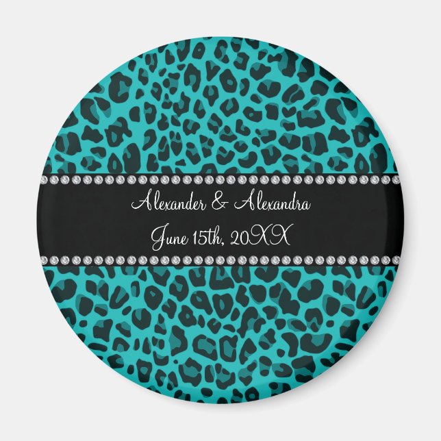 Türkisblaue Leopardenmuster-Gastgeschenke Hochzeit Magnet (Vorne)