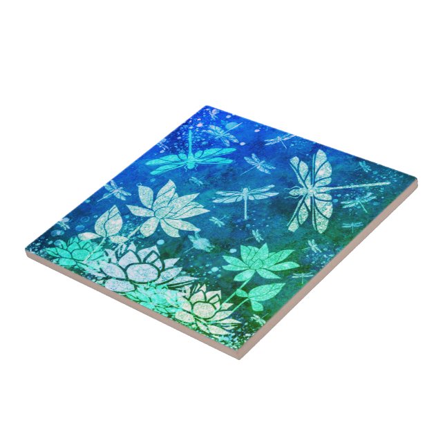 Türkisblaue Libelle Blume Cearmic Tile Fliese (Seite)