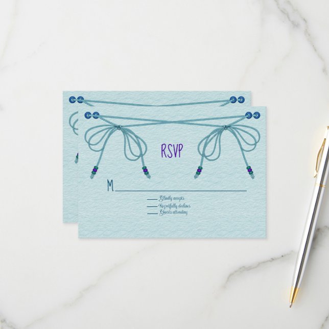 Türkisblaue Liebe Knots Hochzeit RSVP Karte (Vorderseite/Rückseite Beispiel)