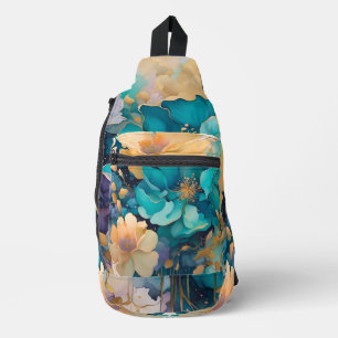 Türkisblaue Lila Blume für die Marine Crossbody Bag