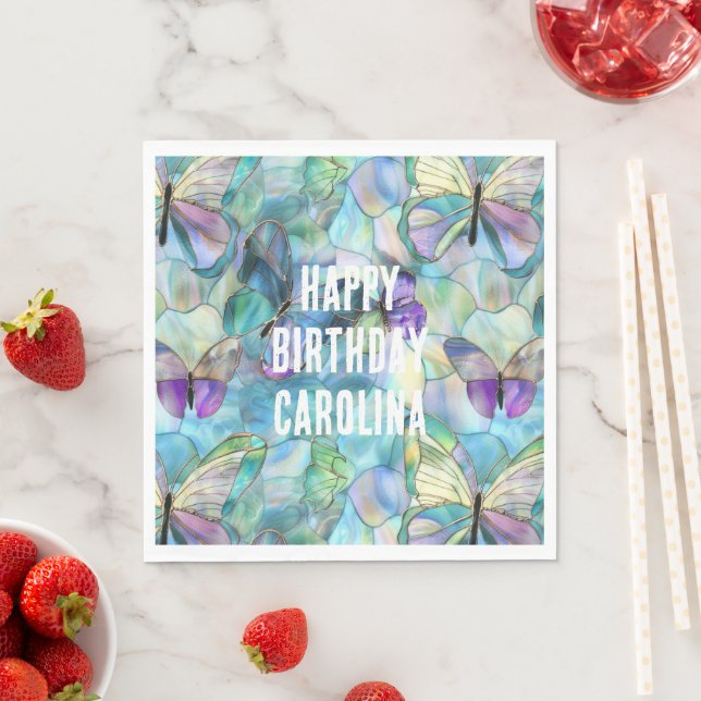 Türkisblaue Lila Schmetterlinge Serviette (Beispiel)