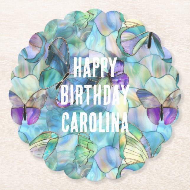 Türkisblaue Lila Schmetterlinge Untersetzer (Vorderseite)