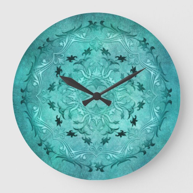 Türkisblaue Mandala Große Wanduhr (Vorderseite)