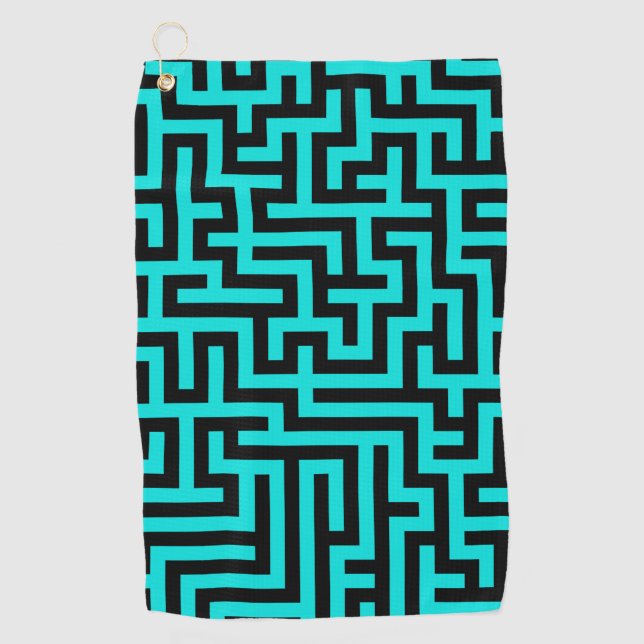 Türkisblaue Maze Lines Golfhandtuch (Vorderseite)