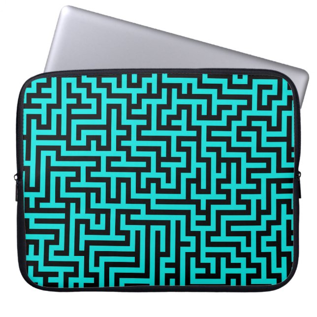 Türkisblaue Maze Lines Laptopschutzhülle (Vorderseite)