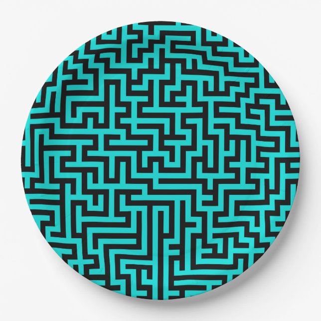 Türkisblaue Maze Lines Pappteller (Vorderseite)