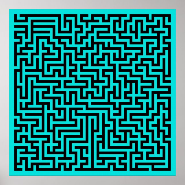 Türkisblaue Maze Lines Poster (Vorne)