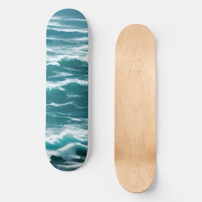 Türkisblaue Meereswellen Choppy Surf Skateboard (Vorderseite)