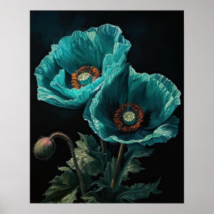 Türkisblaue Mohnblumen Blume Art Print Poster