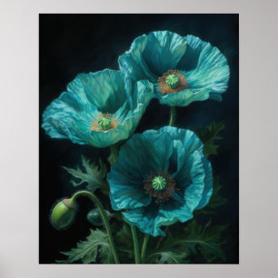 Türkisblaue Mohnblumen Blume Art Print Poster