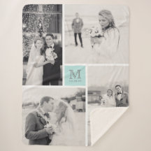 Türkisblaue Monogramm 4 Fotocollage Hochzeit