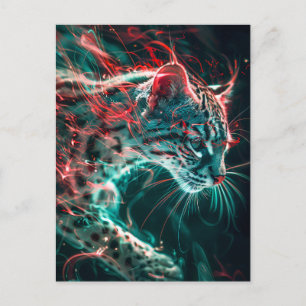 Türkisblaue Neon Fishing Cat Light Postkarte