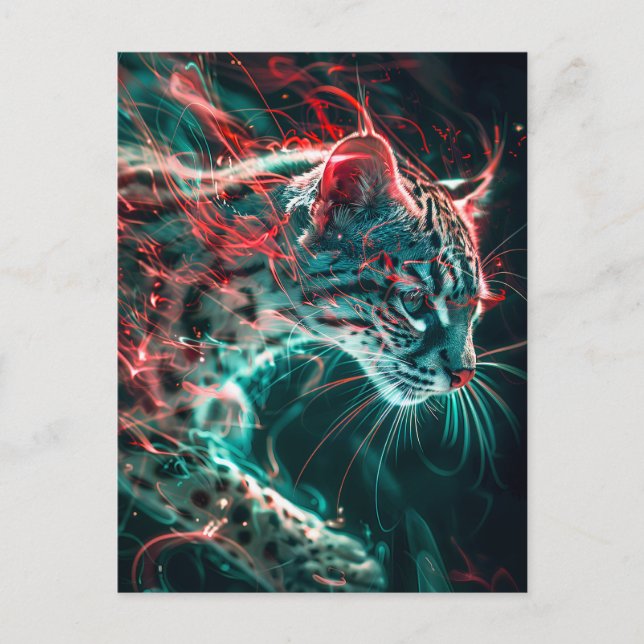 Türkisblaue Neon Fishing Cat Light Postkarte (Vorderseite)