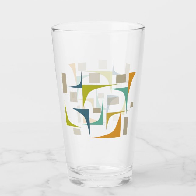 Türkisblaue Orange Grüne Ecken Mitte Jahrhundert R Glas (Vorderseite)