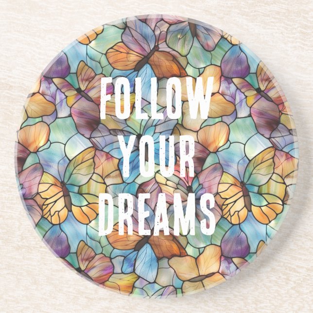 Türkisblaue Orange Lila Schmetterlinge Getränkeuntersetzer (Vorne)